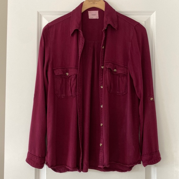 Harper Plum/Maroon Soft Jersey Knit Button-Front Blouse w Patch Pockets - Picture 10 of 10